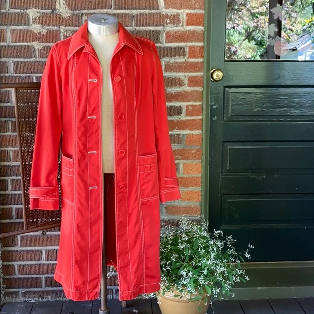 DKNY Bold Red /Orange Trench Coat - Picture 2 of 12